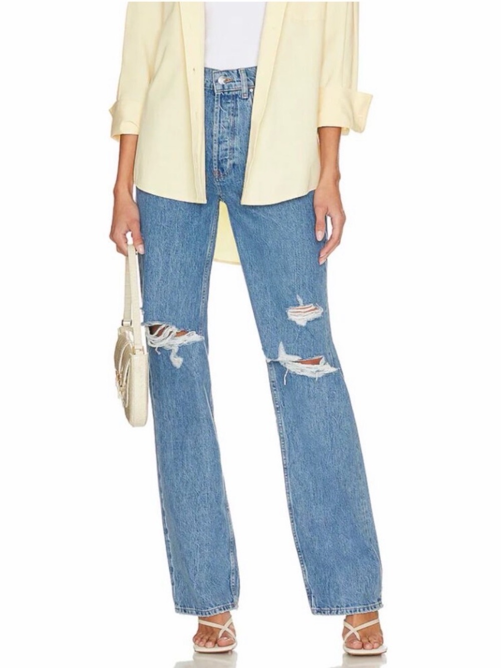 ANINE BING NWT Gio High Rise Oversized Relaxed Jean Destructed Blue Bayou 28
